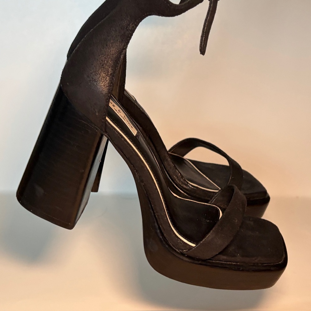 rag & bone Platform Sandals Womens 38 Black Suede Block Heel Square Toe Buckle - Picture 3 of 12